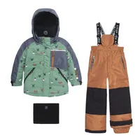 Printed Little Dogs Two Piece Snowsuit Green And Brown