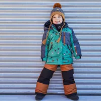 Printed Little Dogs Two Piece Snowsuit Green And Brown