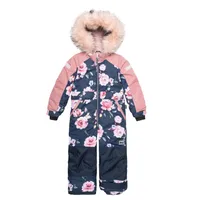 One Piece Snowsuit With Fur Printed Roses