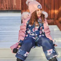 One Piece Snowsuit With Fur Printed Roses