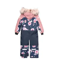 One Piece Snowsuit With Fur Printed Roses