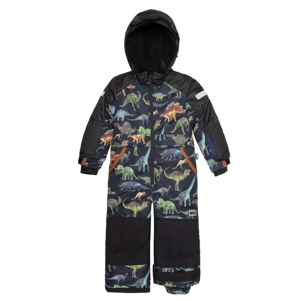 One Piece Snowsuit Printed Dinosaurs Black