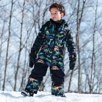 One Piece Snowsuit Printed Dinosaurs Black