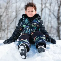 One Piece Snowsuit Printed Dinosaurs Black