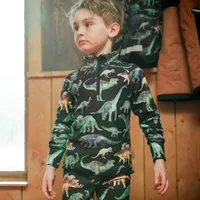 Two Piece Thermal Underwear Black With Dinosaur Print