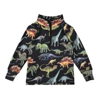 Two Piece Thermal Underwear Black With Dinosaur Print