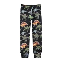 Two Piece Thermal Underwear Black With Dinosaur Print