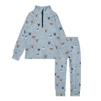 Two Piece Thermal Underwear Grey Mix With Printed Little Dogs