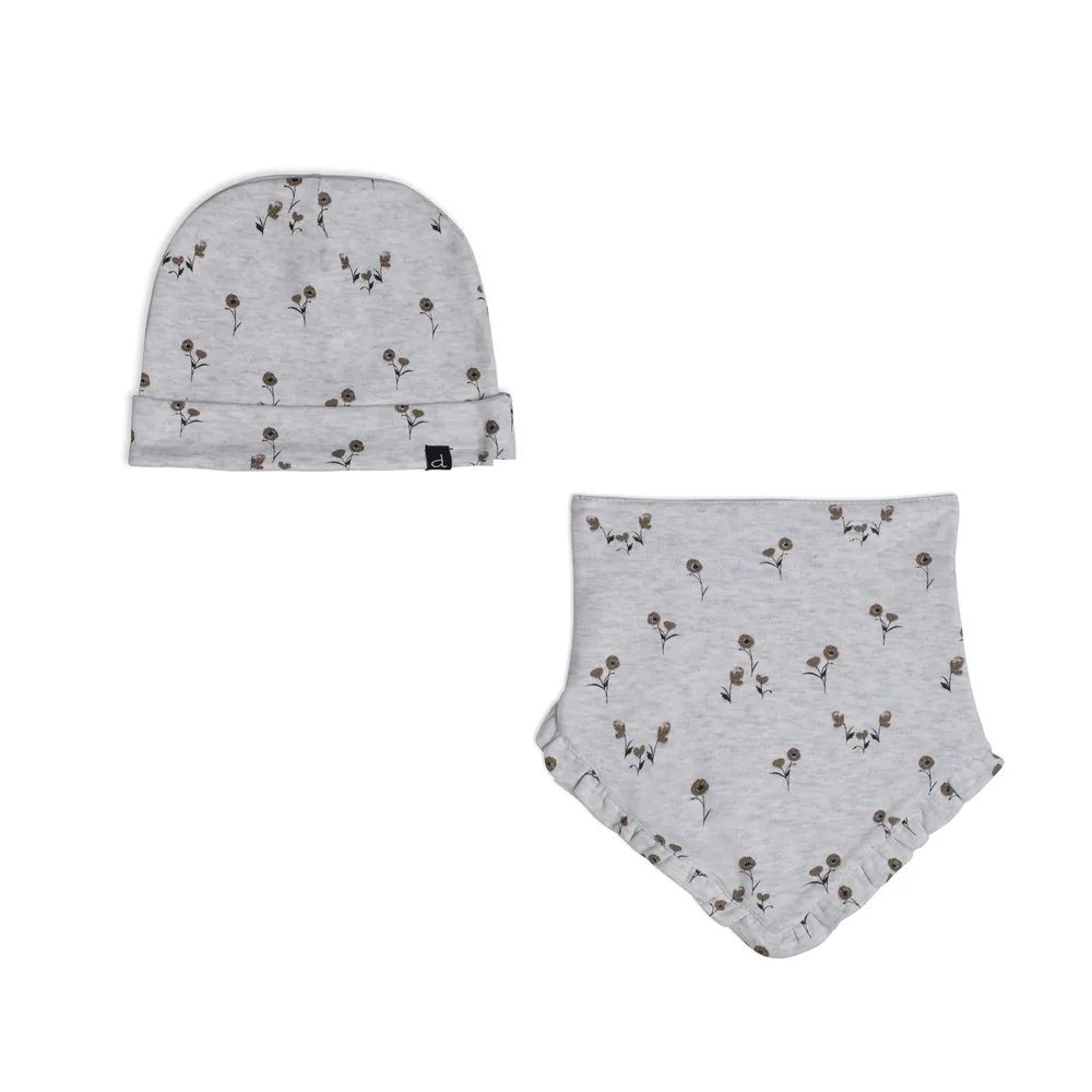 Organic Cotton Hat And Bib Set Printed Small Flowers