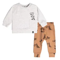 Organic Cotton Printed Dogs Top And Pant Set Beige Mix Brown