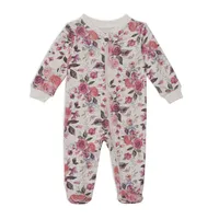 Organic Cotton One Piece Printed Pajamas Grey Mix With Roses