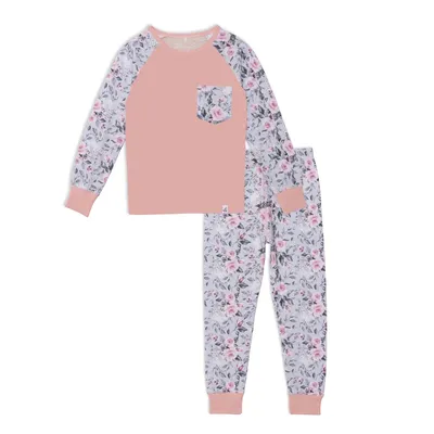 Organic Cotton Two Piece Printed Pajama Set Grey With Roses