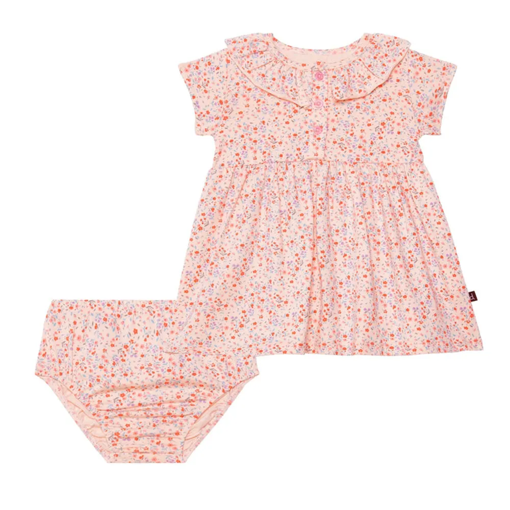 Organic Cotton Printed Dress Set Pink Little Flowers