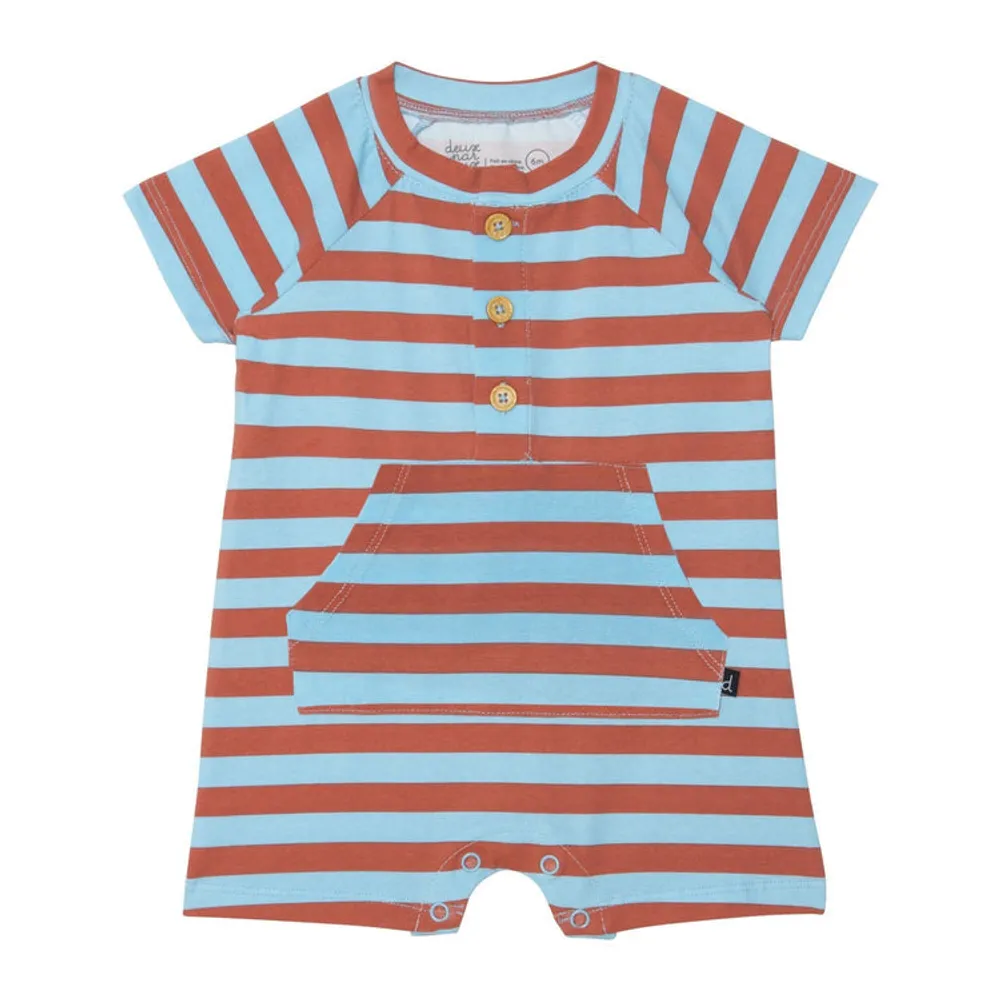 Organic Cotton Striped Romper Brown & Blue