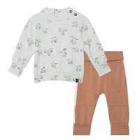 Organic Cotton Printed Top & Pant Set Heather Beige Alligator