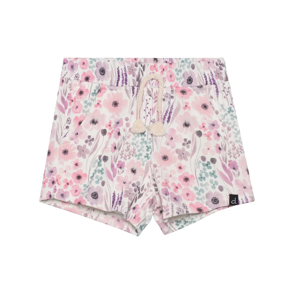 Printed Short With Pocket Pink Watercolor Flowers