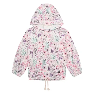 Printed Long Sleeve Hooded Sweatshirt Pink Watercolor Flowers