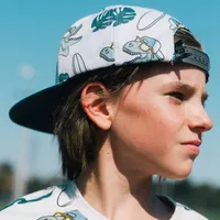 Printed Cap Light Heather Grey & Teal Dinosaurs