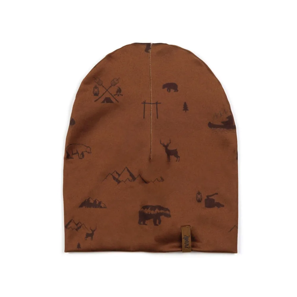 Printed Jersey Beanie Hat Brown Forest