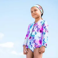 Printed One Piece Rashguard, Multicolor Flowers