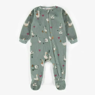 GREEN PATTERNED ONE-PIECE PAJAMAS, BABY GIRL
