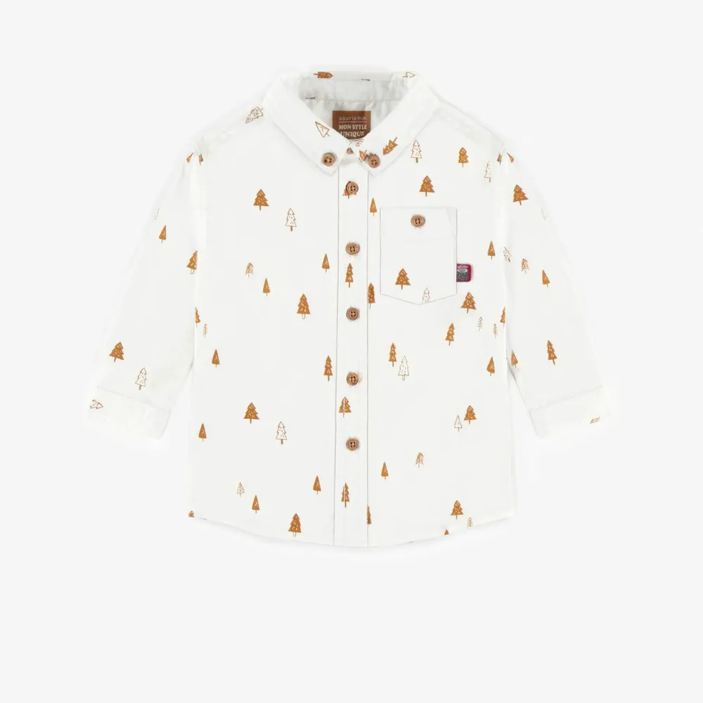 WHITE PATTERNED SHIRT PEACH EFFECT POPLIN, BABY