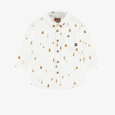 WHITE PATTERNED SHIRT PEACH EFFECT POPLIN, BABY