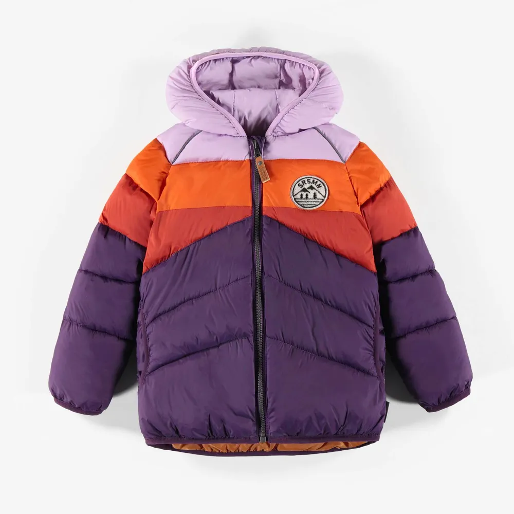 PURPLE PUFFER COAT WITH COLOR BLOCK