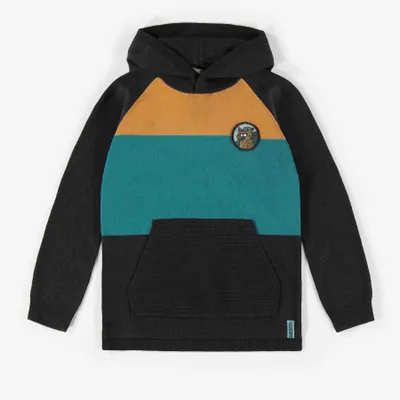 COLOR BLOCK HOODED KNITTED SWEATSHIRT, CHILD