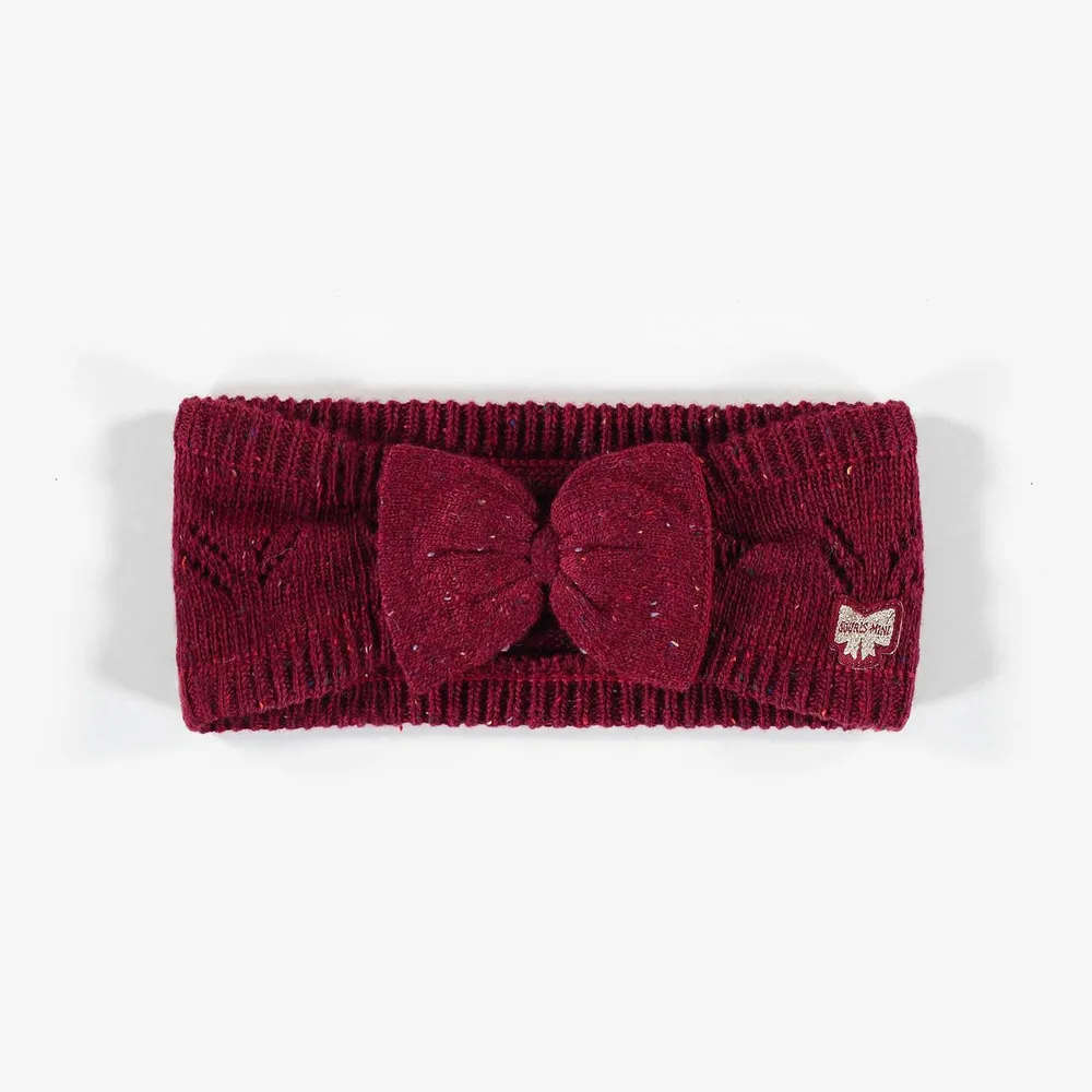 BURGUNDY KNITTED HEADBAND WITH BOW, CHILD