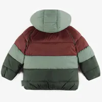 GREEN COLOR BLOCK PUFFER COAT, BABY