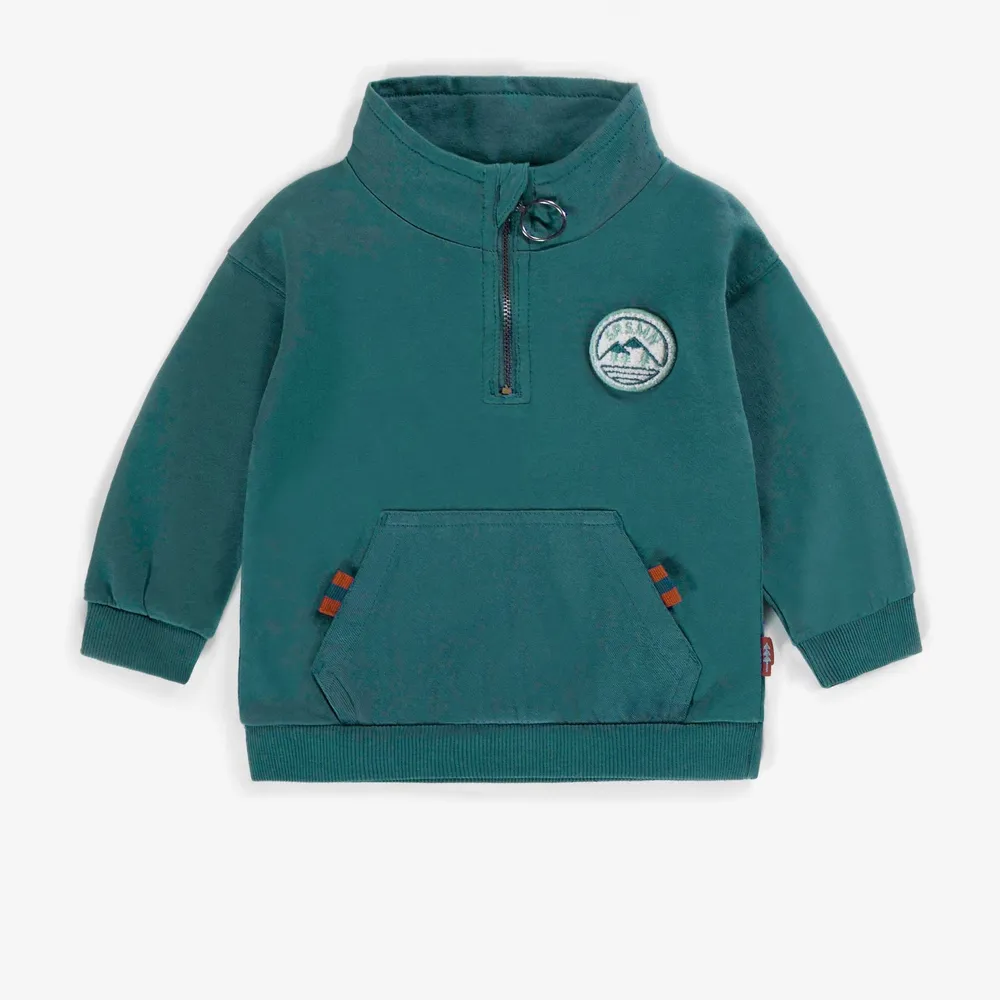 DARK AQUA QUARTER ZIP SWEATSHIRT, BABY