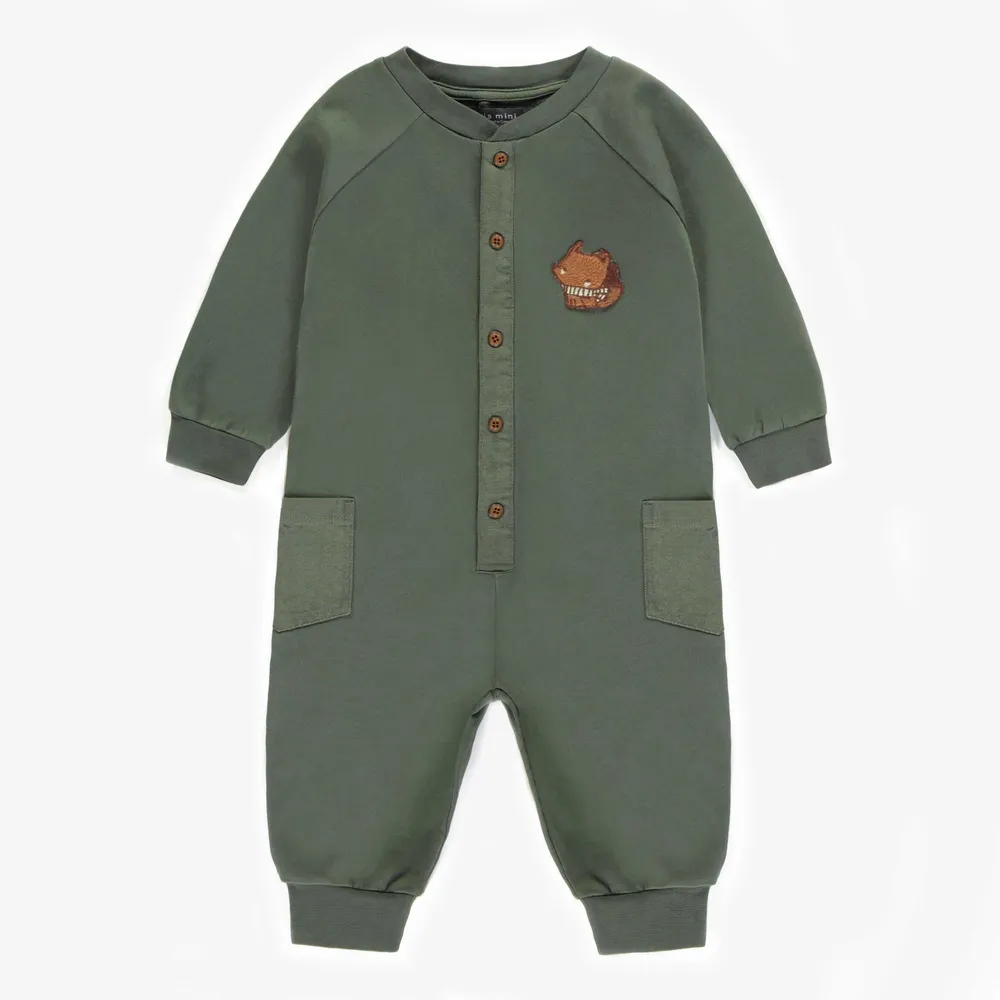 KHAKI ONE-PIECE FRENCH COTTON, BABY