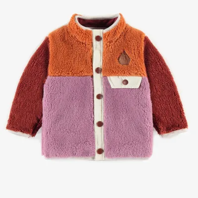 PURPLE COLOR BLOCK PLUSH JACKET, BABY