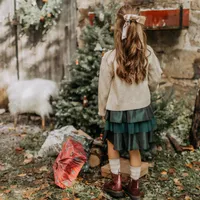 DARK GREEN TAFFETA DRESS, CHILD