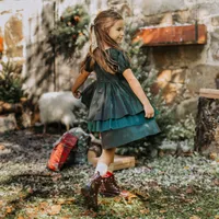 DARK GREEN TAFFETA DRESS, CHILD