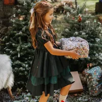 DARK GREEN TAFFETA DRESS, CHILD