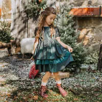 DARK GREEN TAFFETA DRESS, CHILD