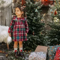 RED PLAID SCRUNCHIE IN BRUSHED FLANNEL, CHILD