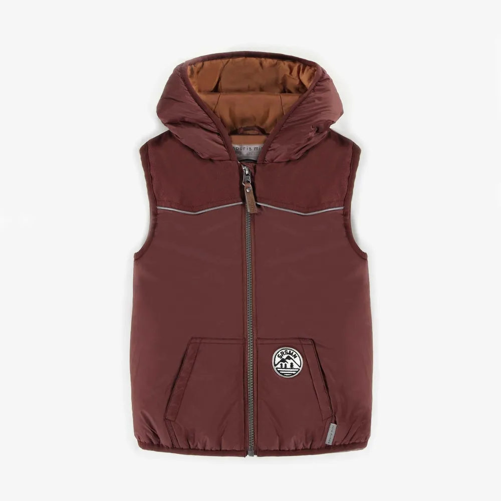 RUST SLEEVELESS HOODED DOWN JACKET, CHILD