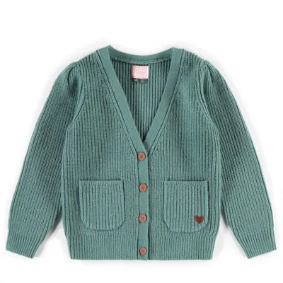 GREEN KNITTED ANGORA LIKE CARDIGAN, CHILD