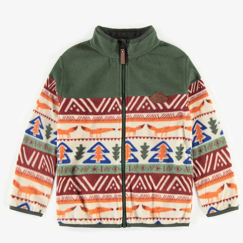 GREEN JACQUARD PATTERNED FLEECE JACKET, CHILD