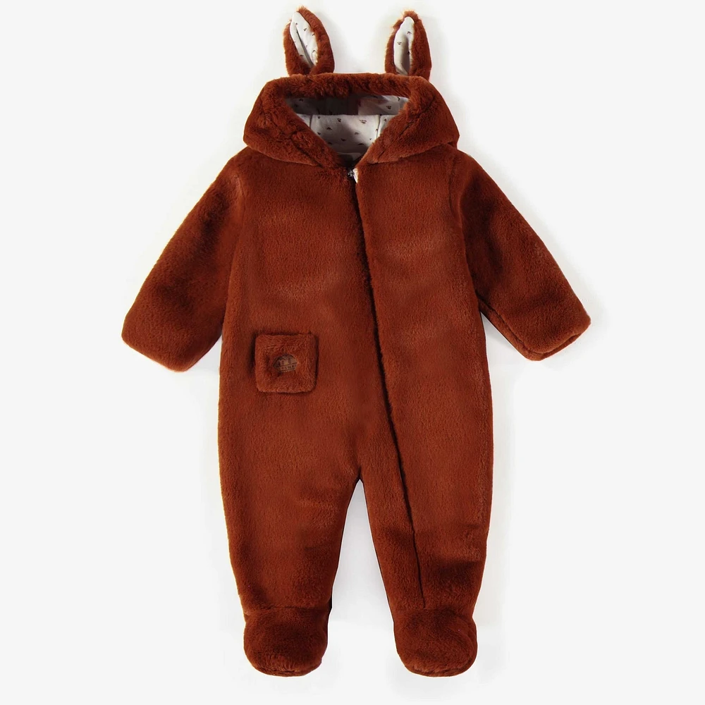 BROWN ONE-PIECE PLUSH WITH INTEGRATED FEET, NEWBORN