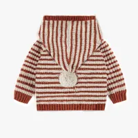 STRIPED HOODED KNITTED CARDIGAN, NEWBORN