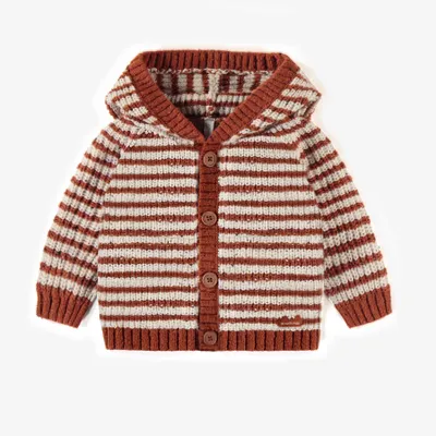 STRIPED HOODED KNITTED CARDIGAN, NEWBORN