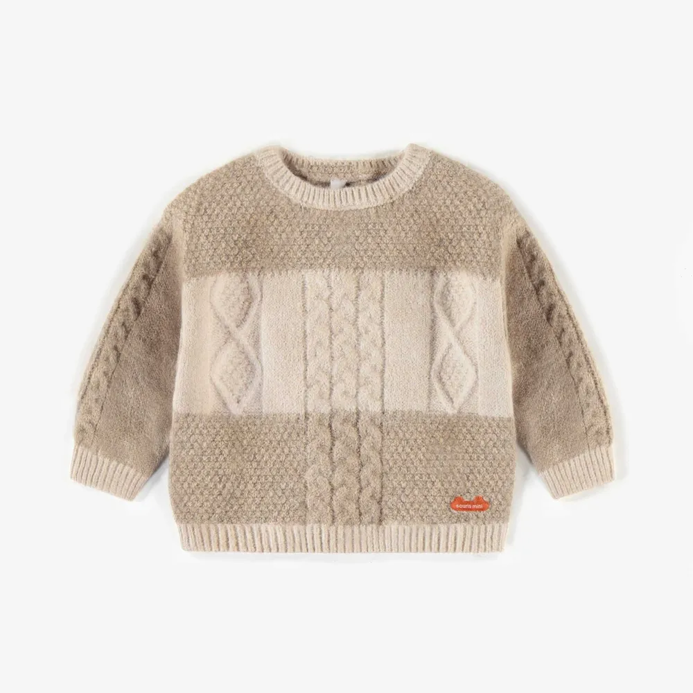 CREAM KNITTED CREWNECK RECYCLED POLYESTER, NEWBORN