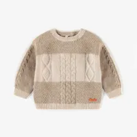 CREAM KNITTED CREWNECK RECYCLED POLYESTER, NEWBORN