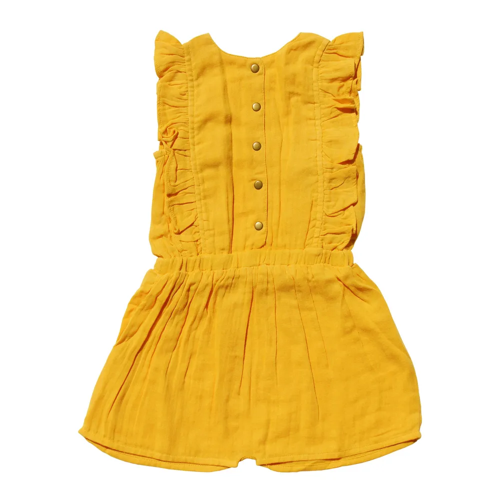 Organic Kids' Muslin Ruffle Bodysuit Saffron