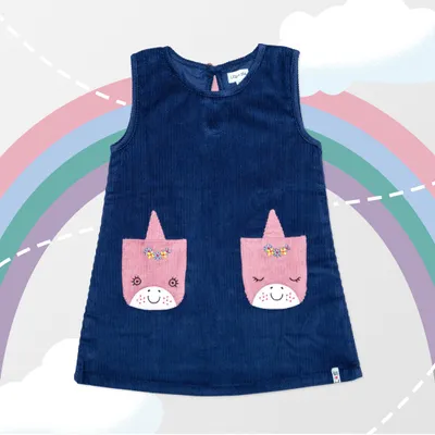 Unicorn Pocket Cord Pinafore Dress