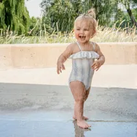 Baltic Stripes Ruffle-trimmed Swimsuit